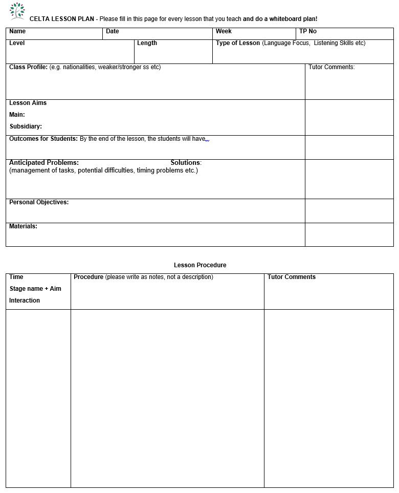 CELTA Lesson Planning Template